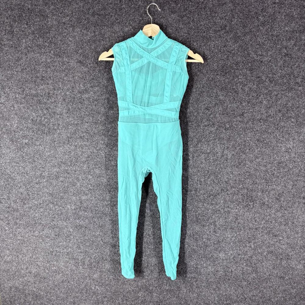 Weissman Dancesuit Girls M Medium Blue Lined Sleeveless High Neck
